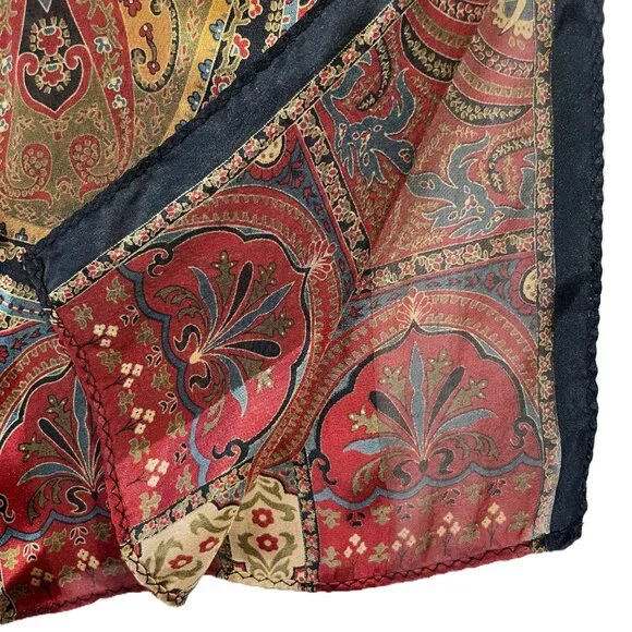 Echo Silk Scarf Paisley Oblong Rectangle 54"x11" Maroon Red Blue Taupe Black - Picture 9 of 10